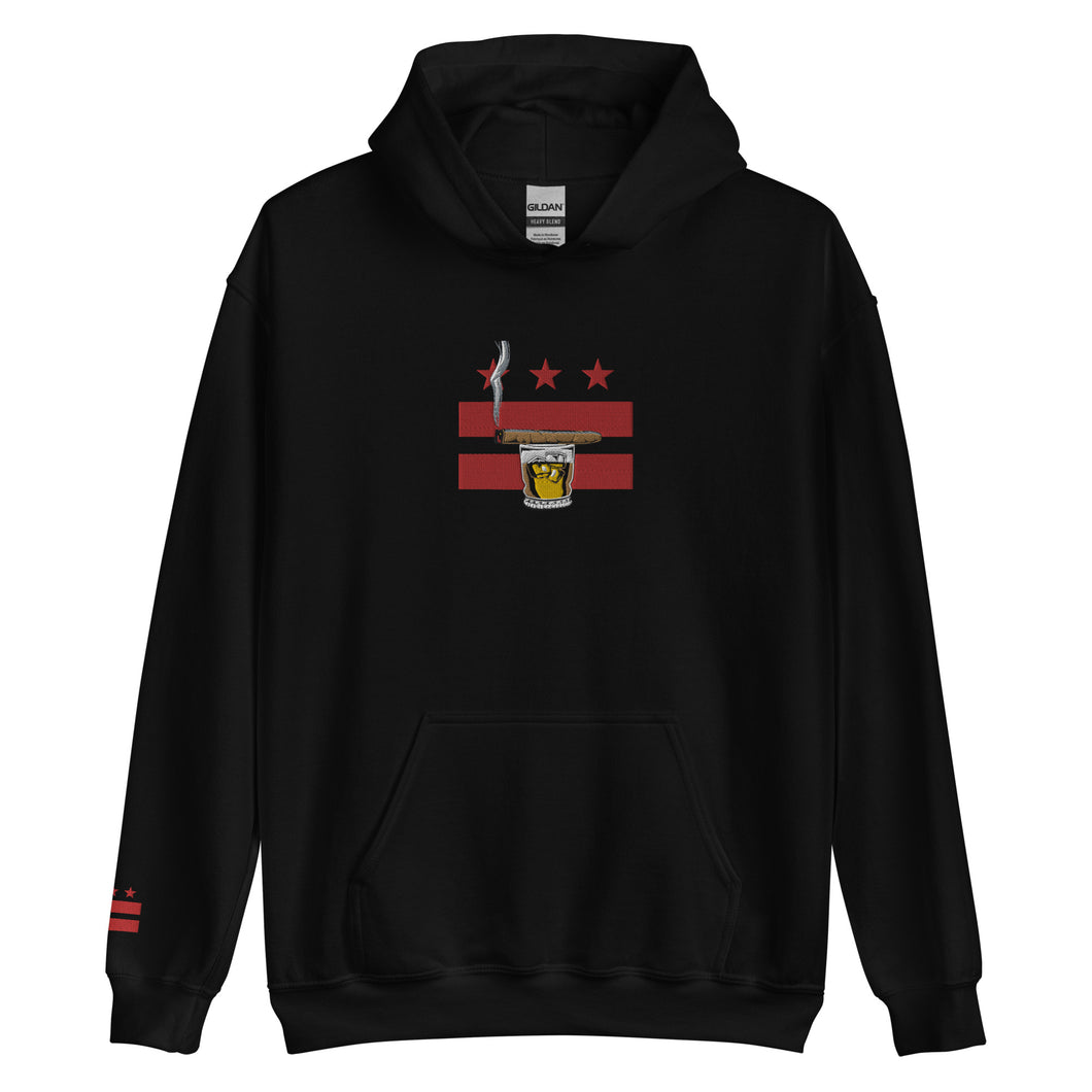 Embroidered Cigar and Whiskey DC Flag Unisex Hoodie