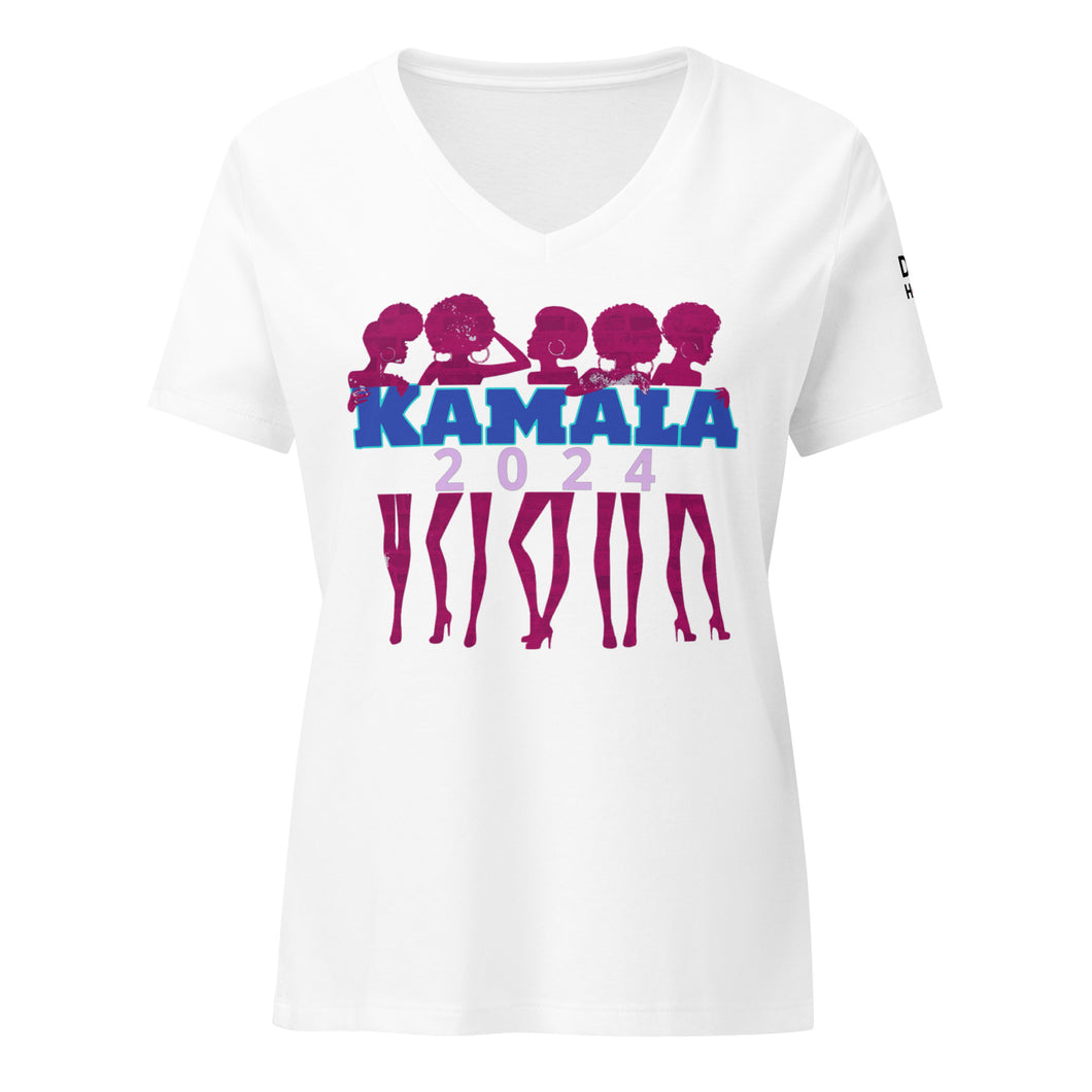 KAMALA 2024 Women’s relaxed v-neck t-shirt (White)